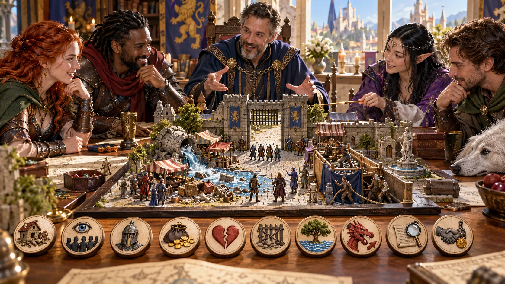 Illustrative fantasy tabletop choosing separate consequences beside a successful action.